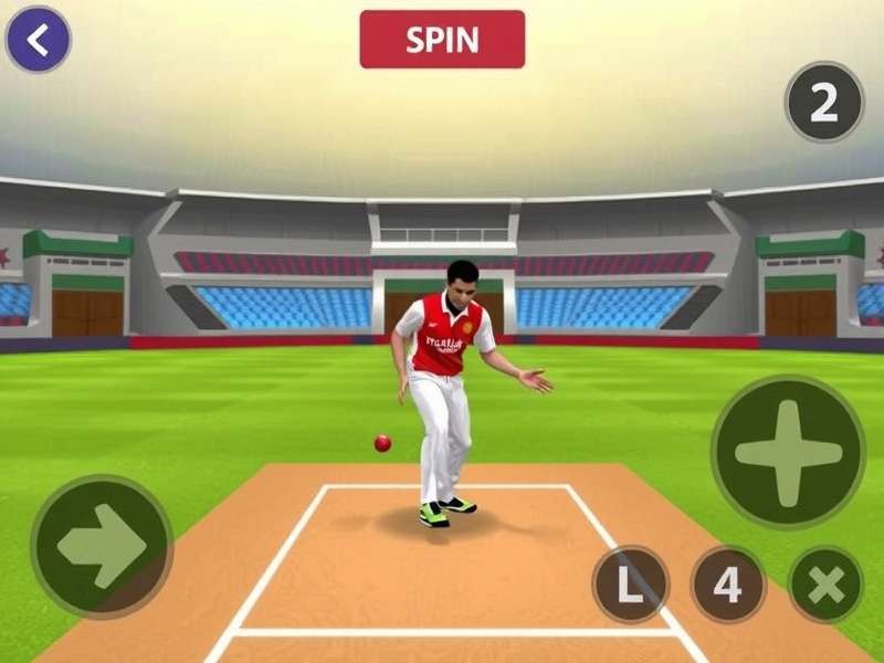 Indian Spin Champ gameplay screenshot showing a bowler delivering a spin ball
